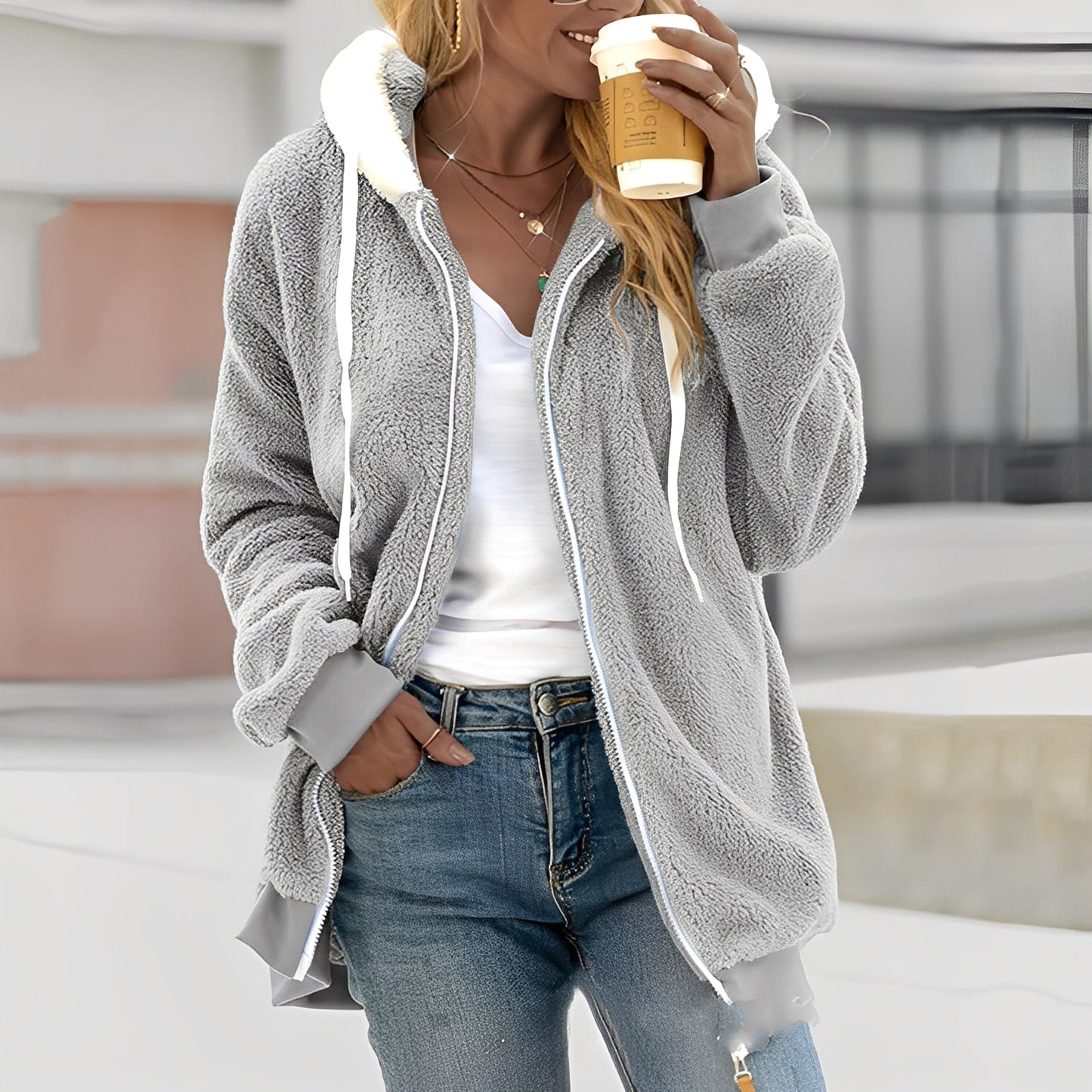 Rheanna - Giacca in pile calda con cappuccio per donne