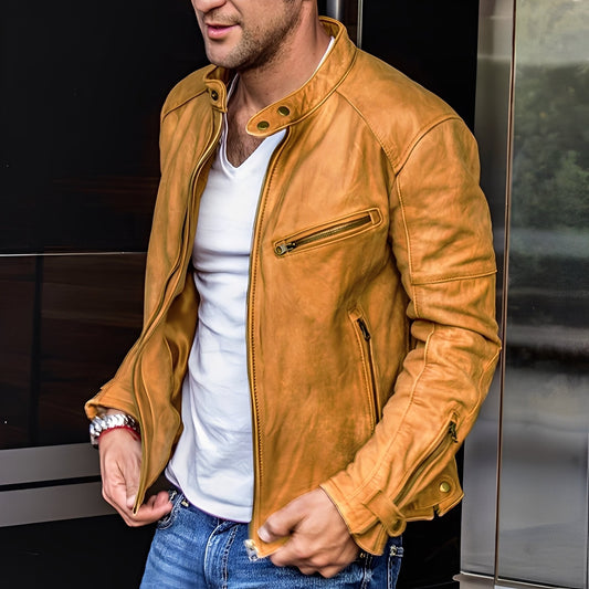 Hayden - Giacca in pelle classica con tasche a zip per uomo