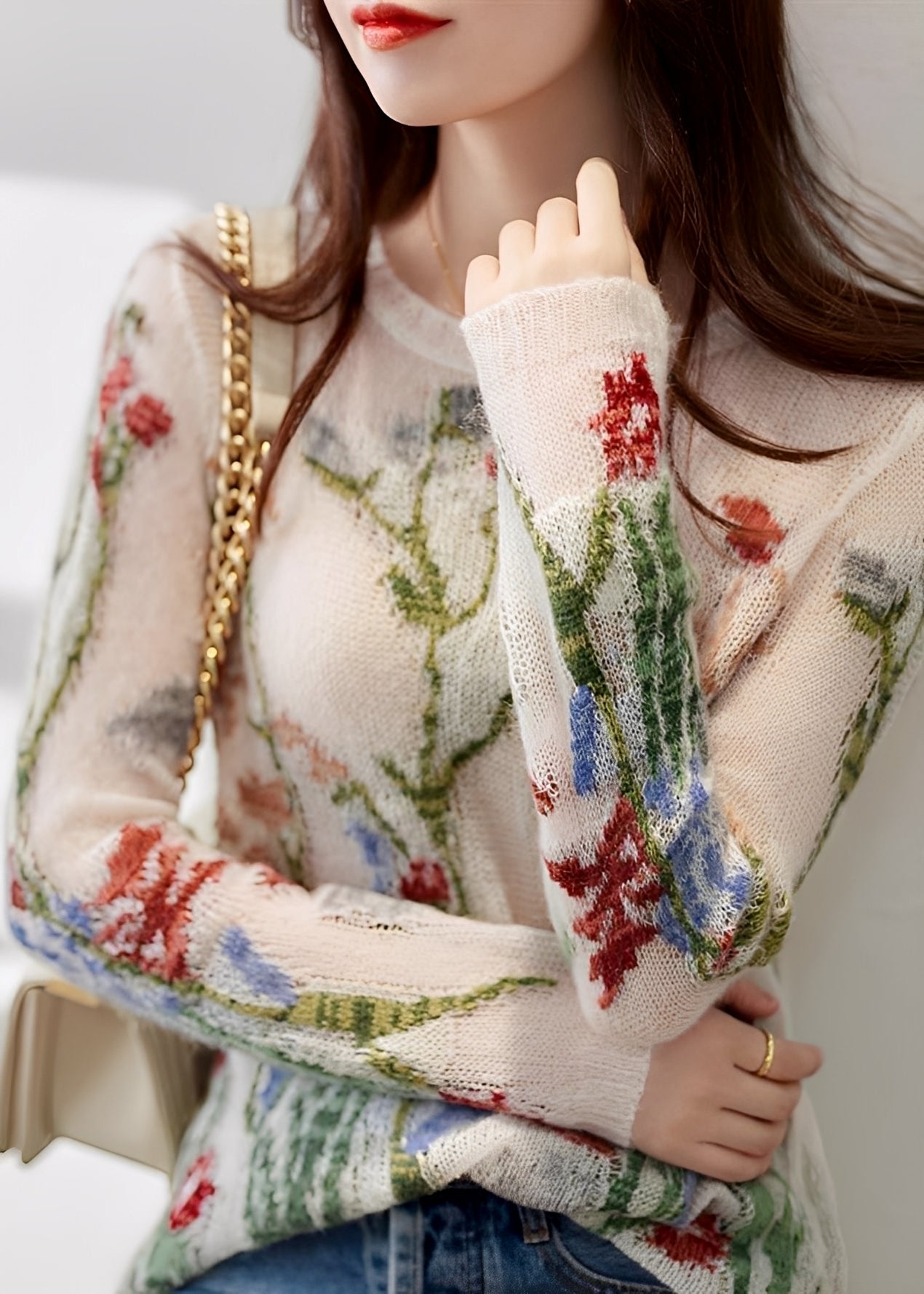Gisselle - Maglione elegante lavorato a maglia con disegno floreale per donne