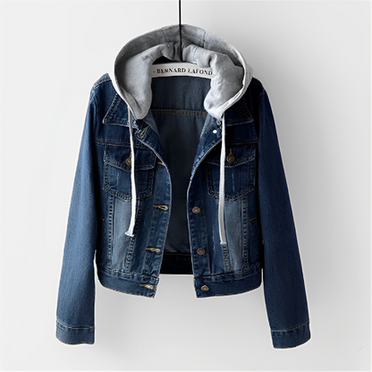 DenimBreeze - Giacca a maniche lunghe con cappuccio rimovibile