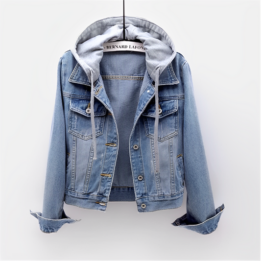 DenimBreeze - Giacca a maniche lunghe con cappuccio rimovibile