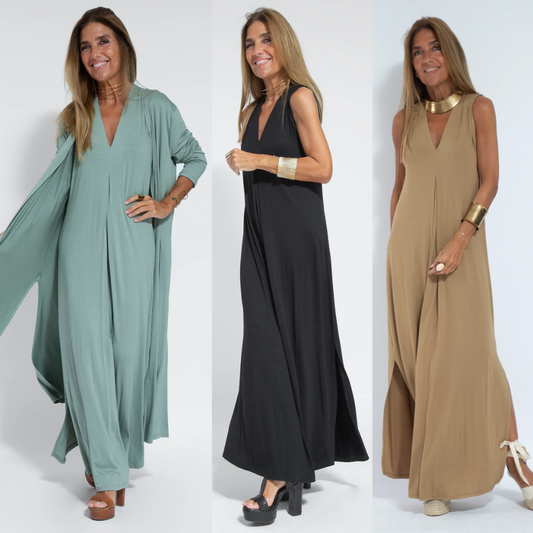 Eva - Abito lungo snellente con giacca coordinata