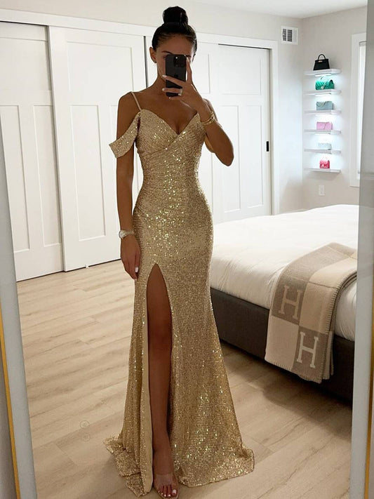Valentina - Elegante Abito da Sera con Scollo a V e Paillettes