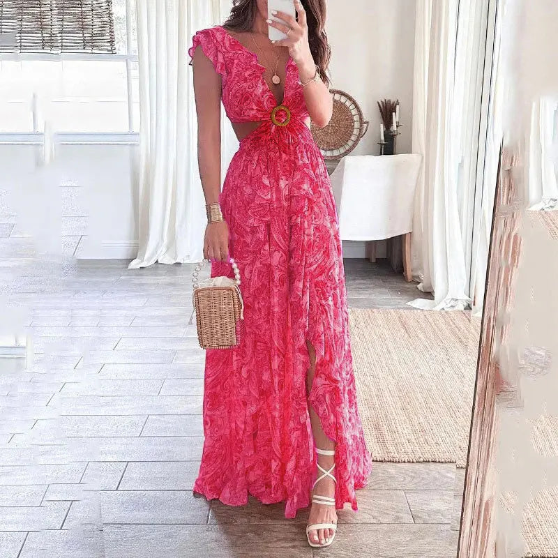 Charmaine - Abito Maxi con Scollo a V Floreale senza Tempo