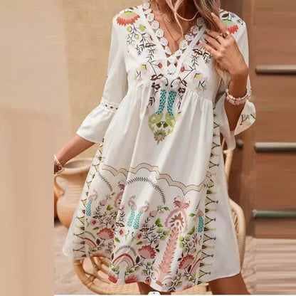 Iris – Abito V-Neck Ricamato Artigianale