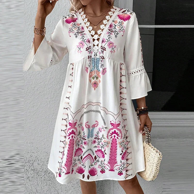 Iris – Abito V-Neck Ricamato Artigianale