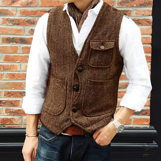 Matthew - Gilet elegante in tweed con tasche per uomo