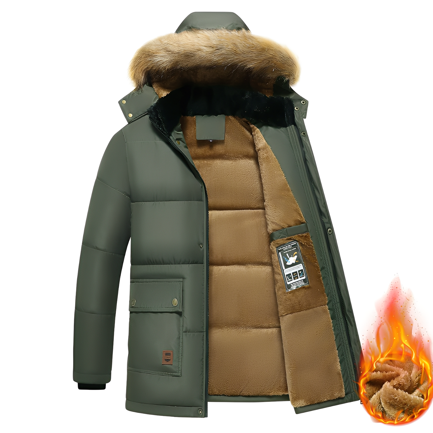 Crispian - Parka caldo con cappuccio staccabile per uomo