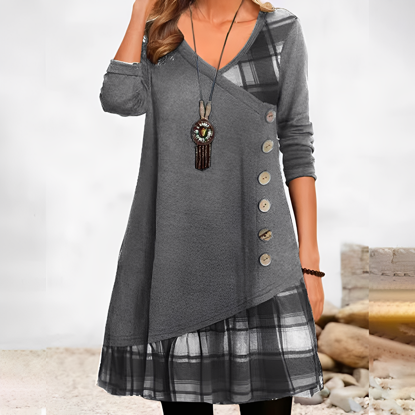 Shawnee - Abito informale patchwork con motivo a quadri per donne