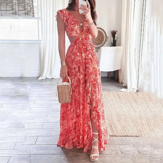 Charmaine - Abito Maxi con Scollo a V Floreale senza Tempo