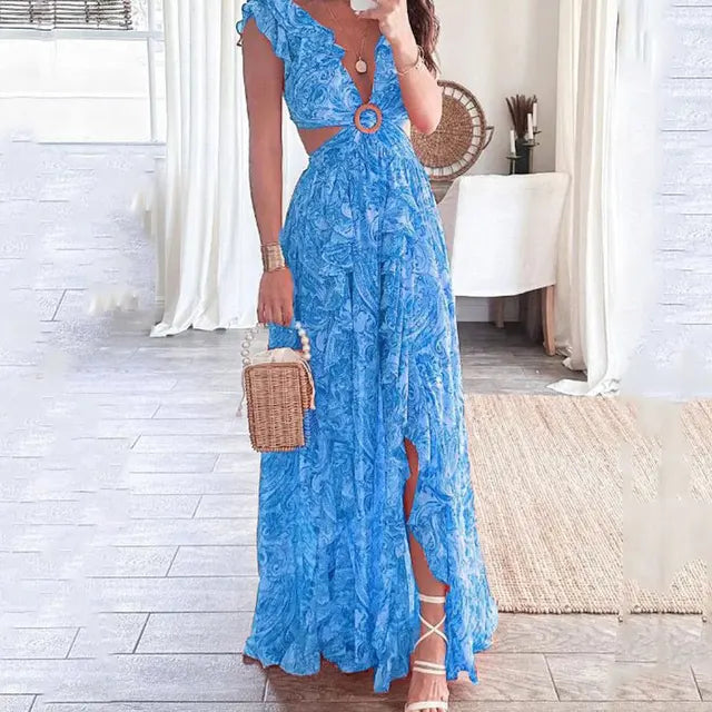 Charmaine - Abito Maxi con Scollo a V Floreale senza Tempo