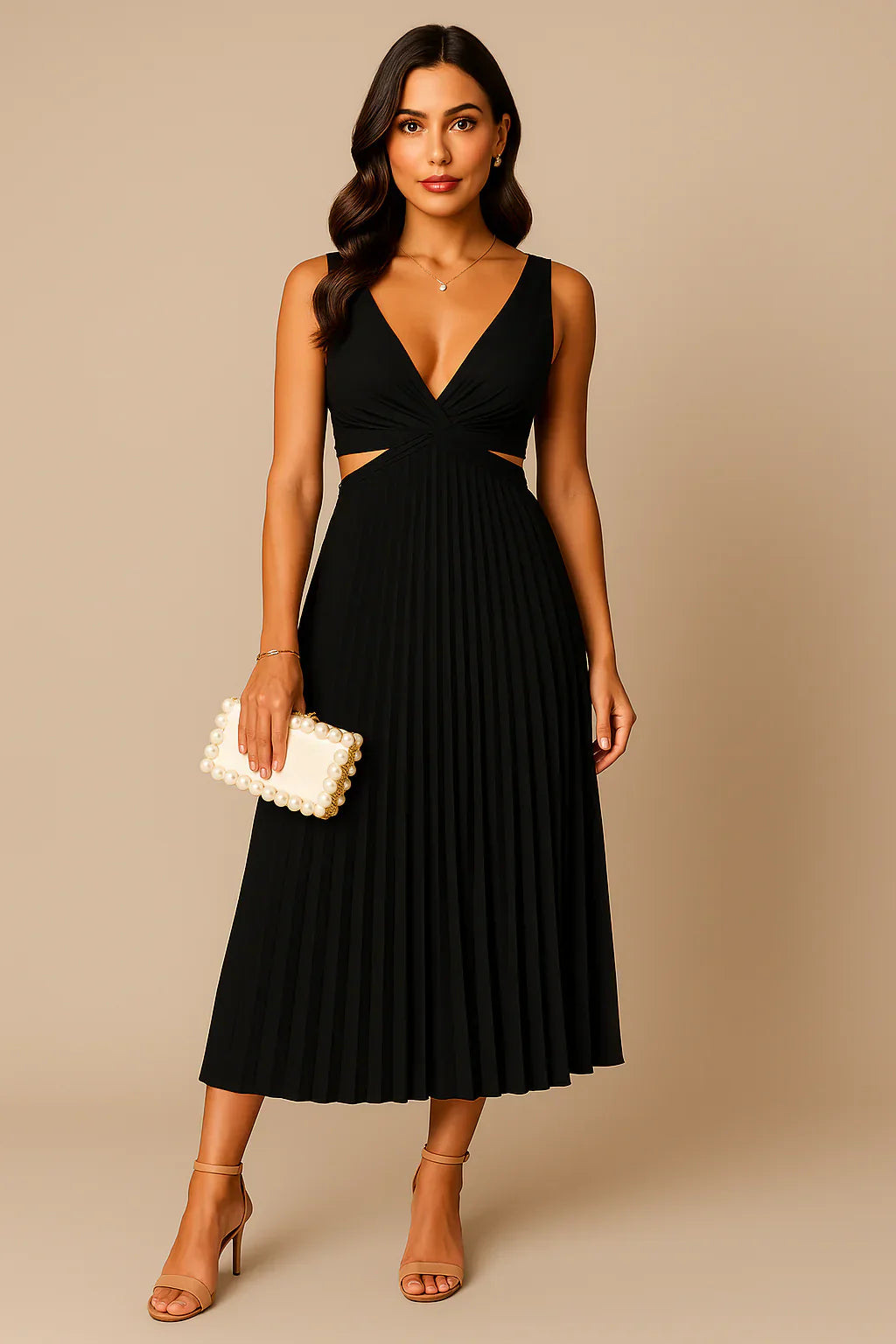 Arya - Elegante Abito a Pieghe Midi per Donne