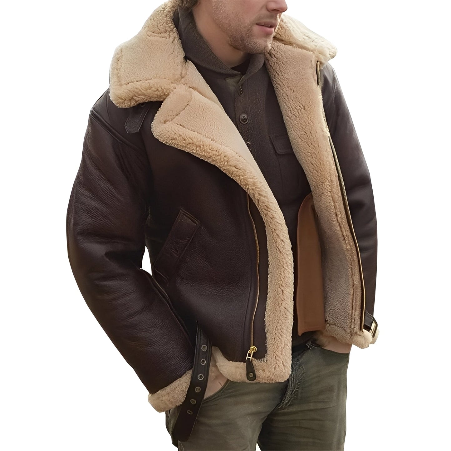 Jeffrey - Giacca in pelle contemporanea con fodera Sherpa calda per uomo