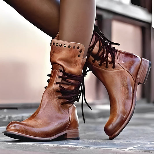 Lenora - Scarpe in pelle stile vintage con tacco basso per donne