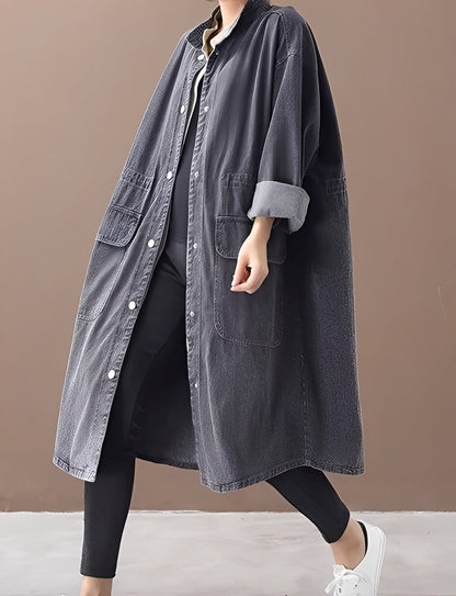 Jacinda - Giacca oversize in jeans con colletto alto per donne
