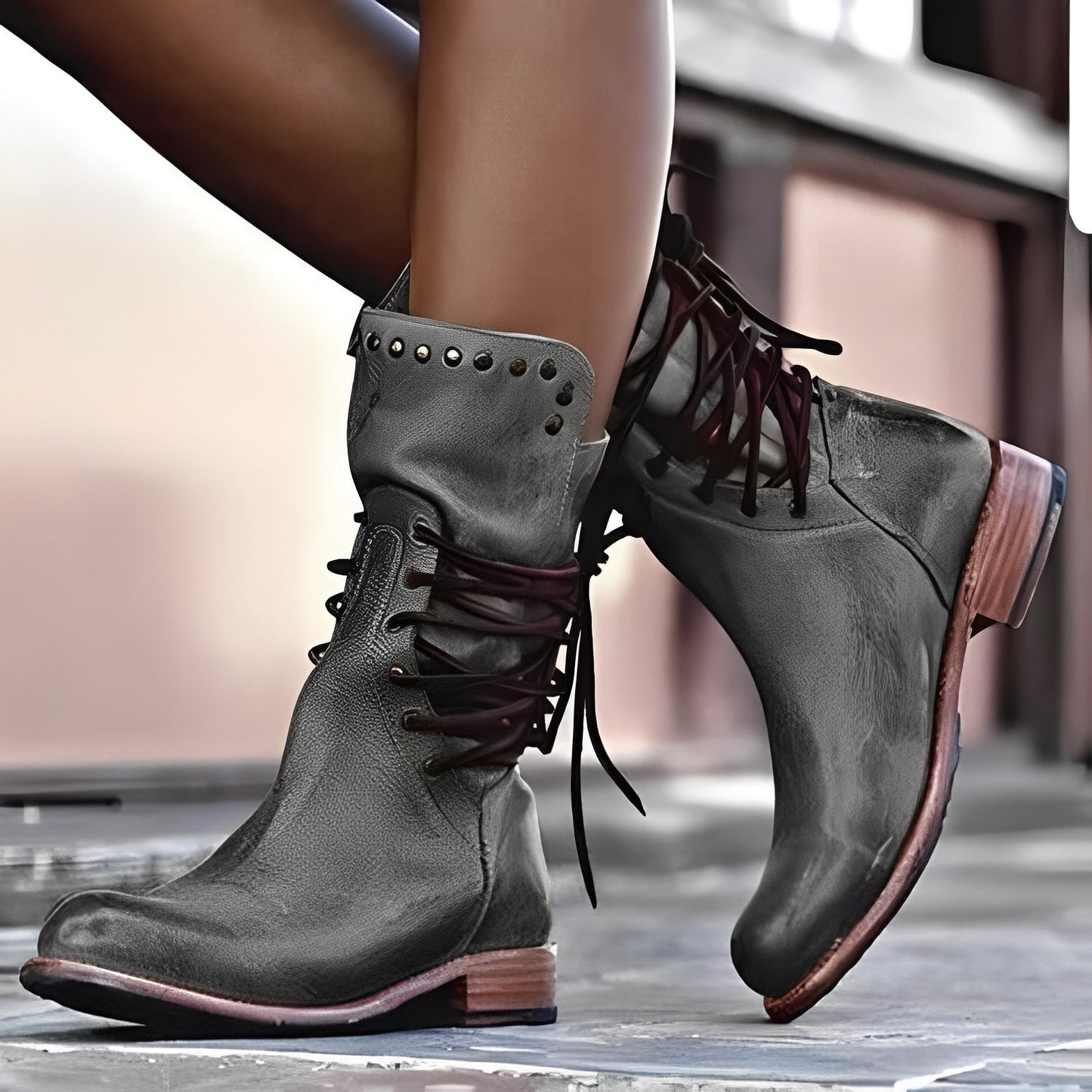 Lenora - Scarpe in pelle stile vintage con tacco basso per donne