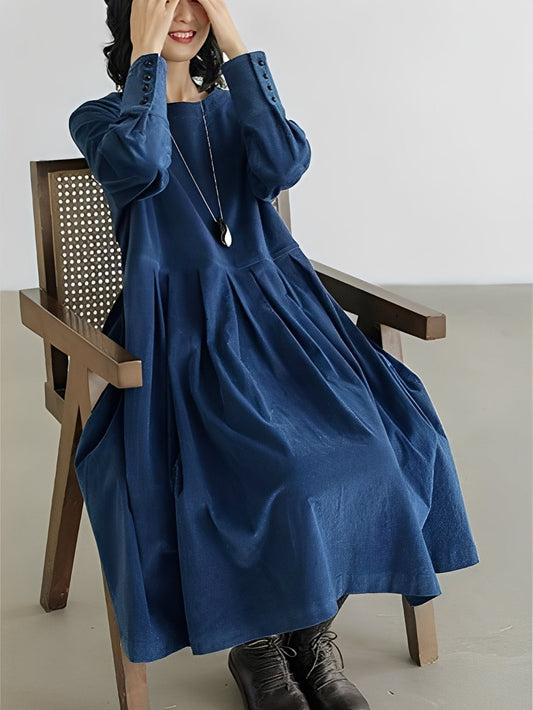 Shyanne - Vestito in velluto a coste semplice e confortevole con tasche per donne