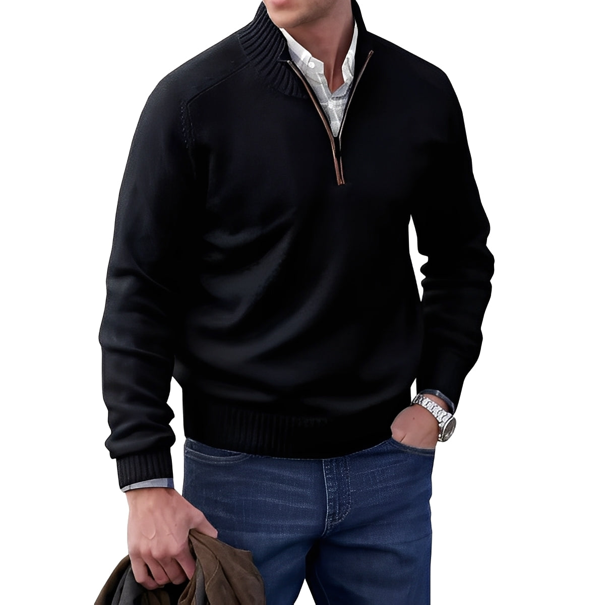 Jeremy - Maglione casual da uomo in cashmere con zip
