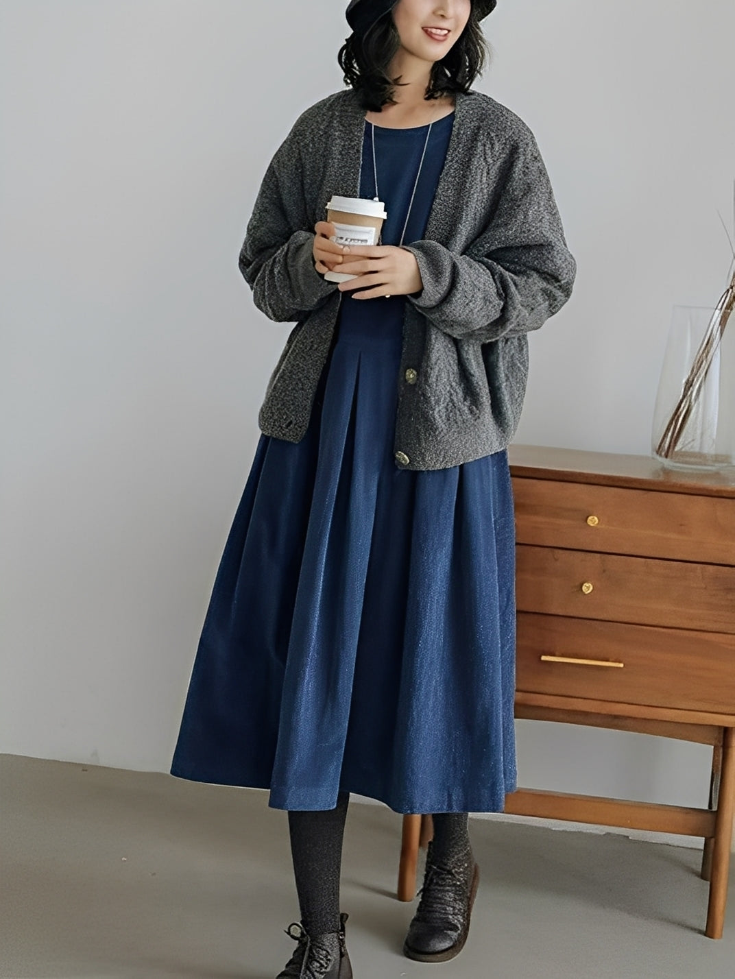 Shyanne - Vestito in velluto a coste semplice e confortevole con tasche per donne