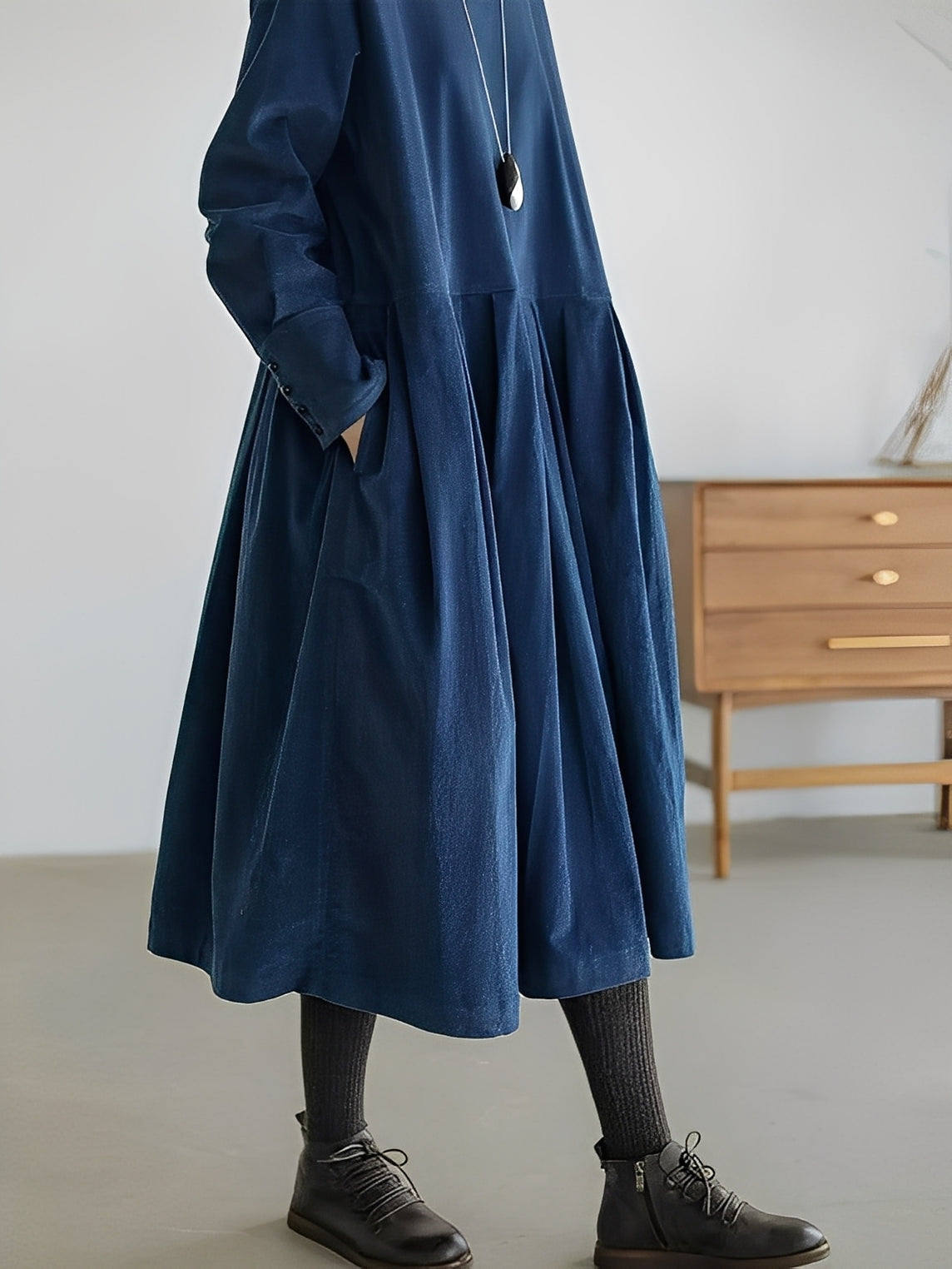 Shyanne - Vestito in velluto a coste semplice e confortevole con tasche per donne