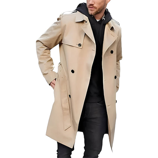 Jaycob - Trench coat lungo doppiopetto versatile per uomo