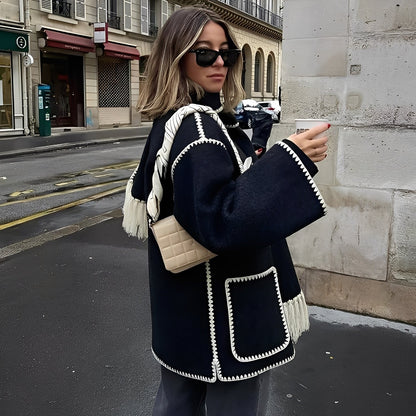 Amilia - Giacca di lana elegante e ampia con sciarpa per donna