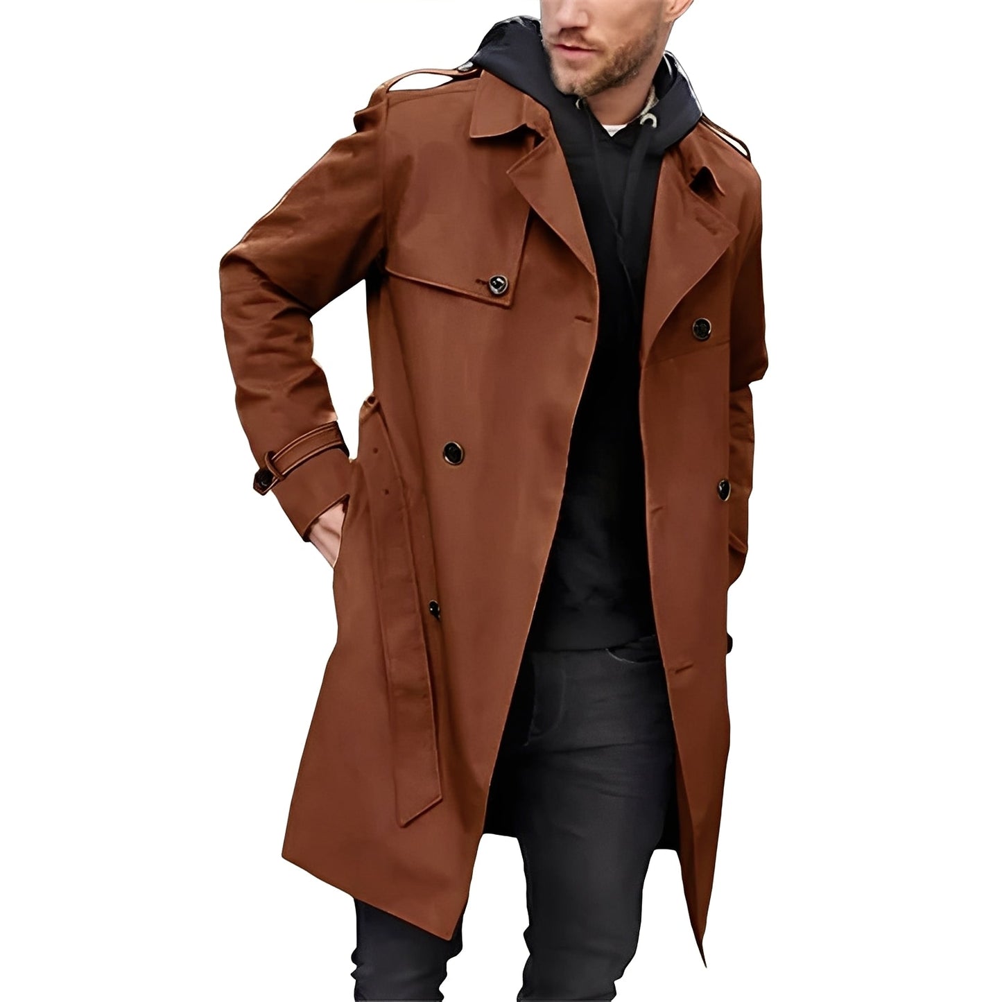 Jaycob - Trench coat lungo doppiopetto versatile per uomo