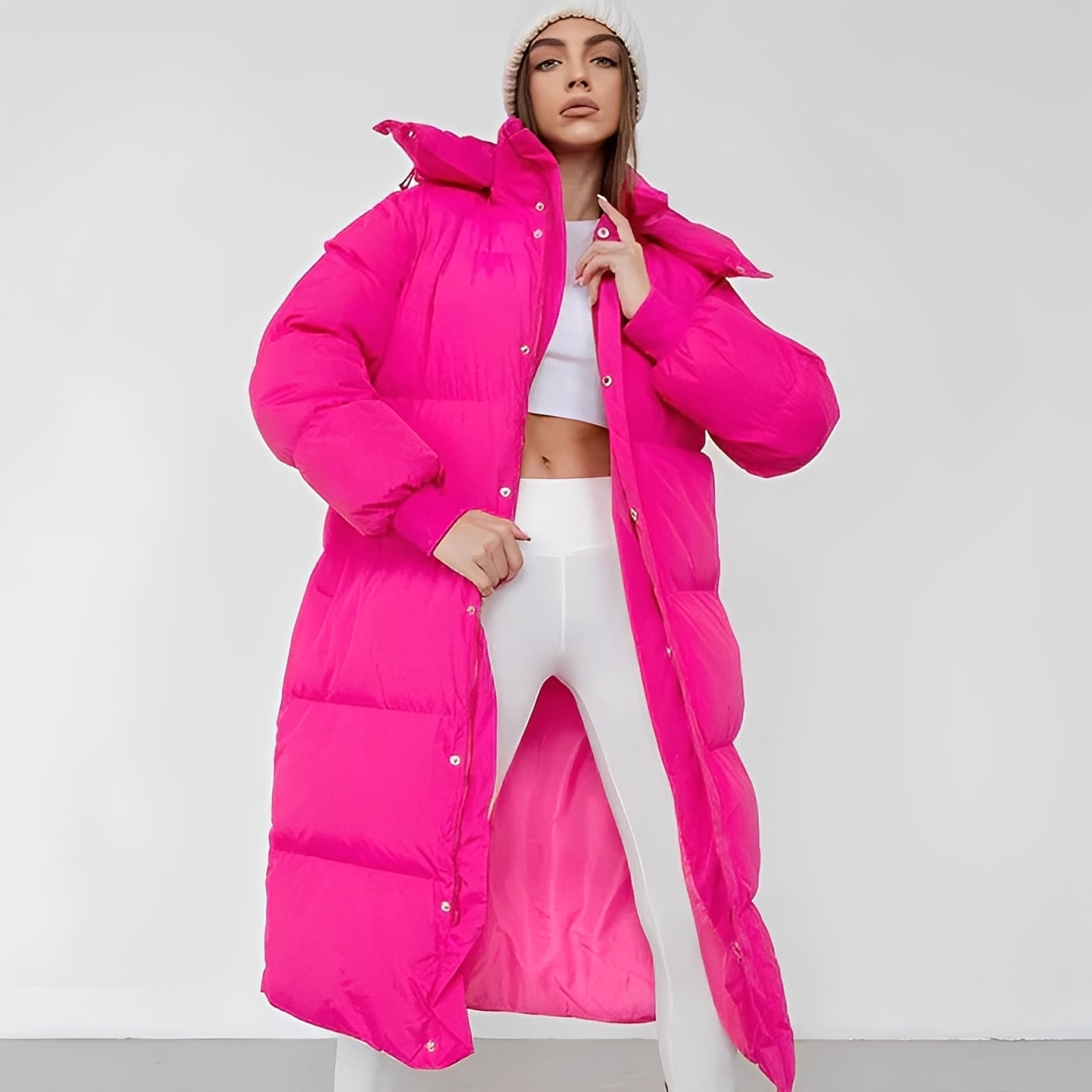 Jacquelyn - Raffinata giacca lunga con cappuccio per donne