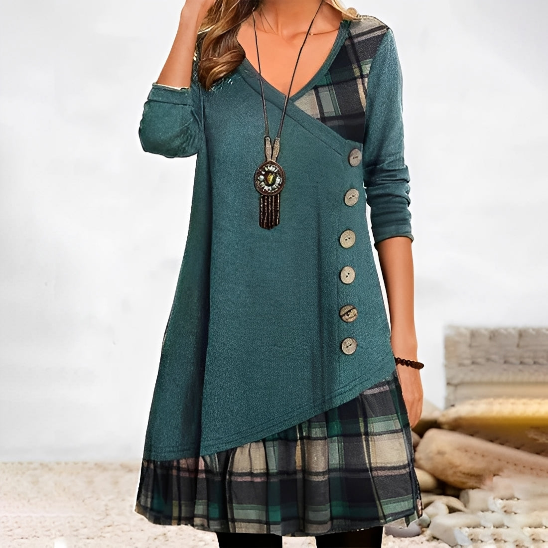 Shawnee - Abito informale patchwork con motivo a quadri per donne