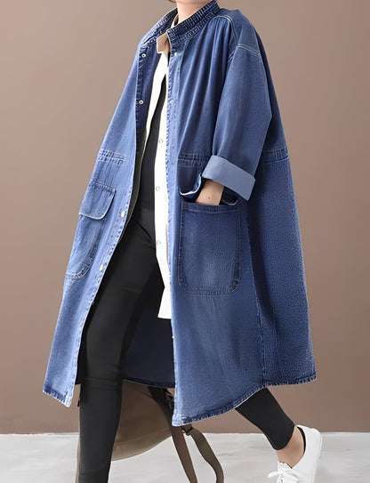 Jacinda - Giacca oversize in jeans con colletto alto per donne