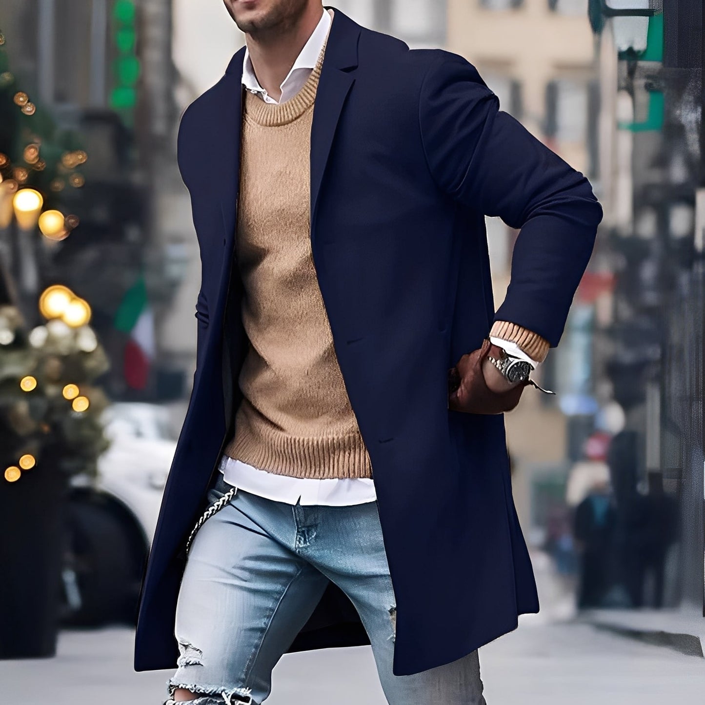 Landen - Trench coat da uomo elegante con colletto a revers