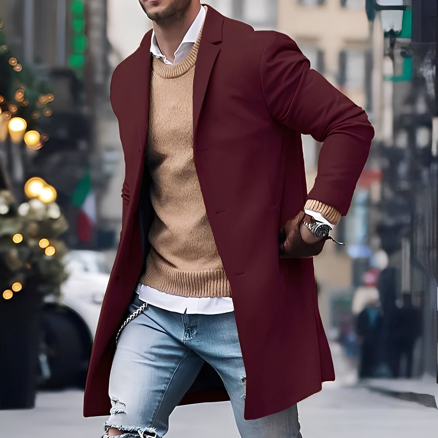 Landen - Trench coat da uomo elegante con colletto a revers