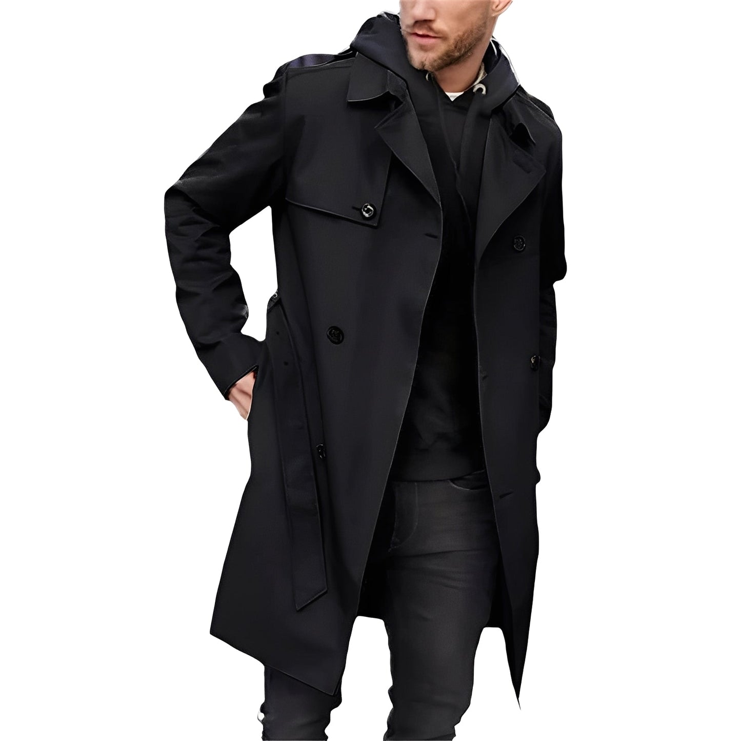 Jaycob - Trench coat lungo doppiopetto versatile per uomo