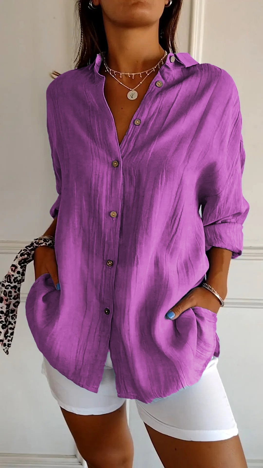 Kristina - Leggera Camicia Donna Bottoni Estate