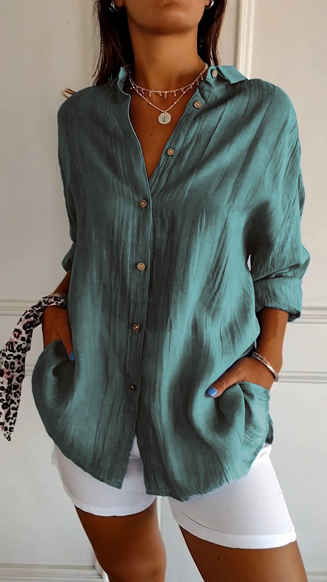 Kristina - Leggera Camicia Donna Bottoni Estate