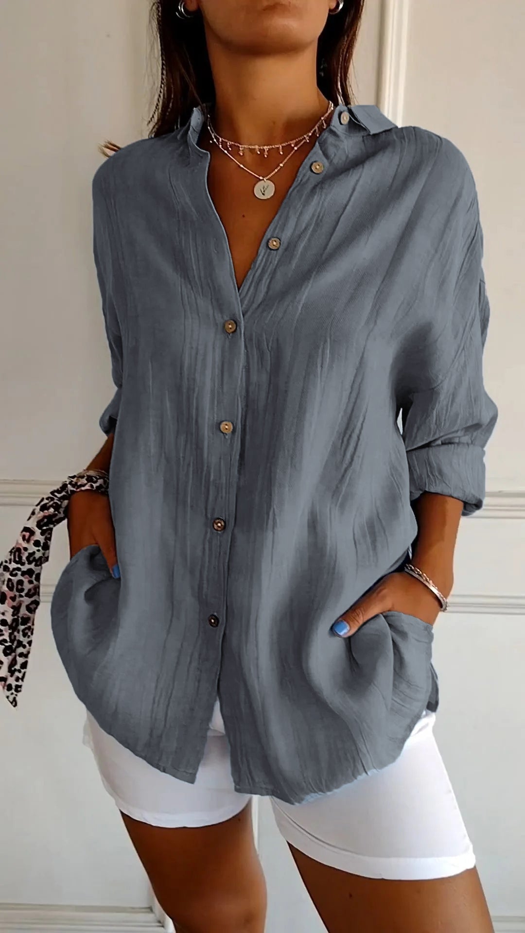 Kristina - Leggera Camicia Donna Bottoni Estate