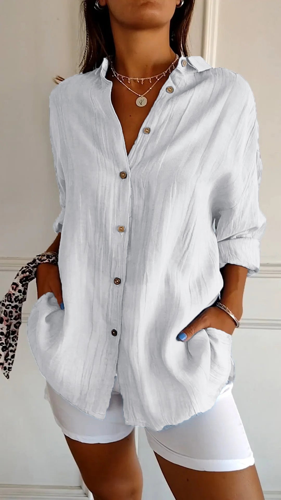 Kristina - Leggera Camicia Donna Bottoni Estate