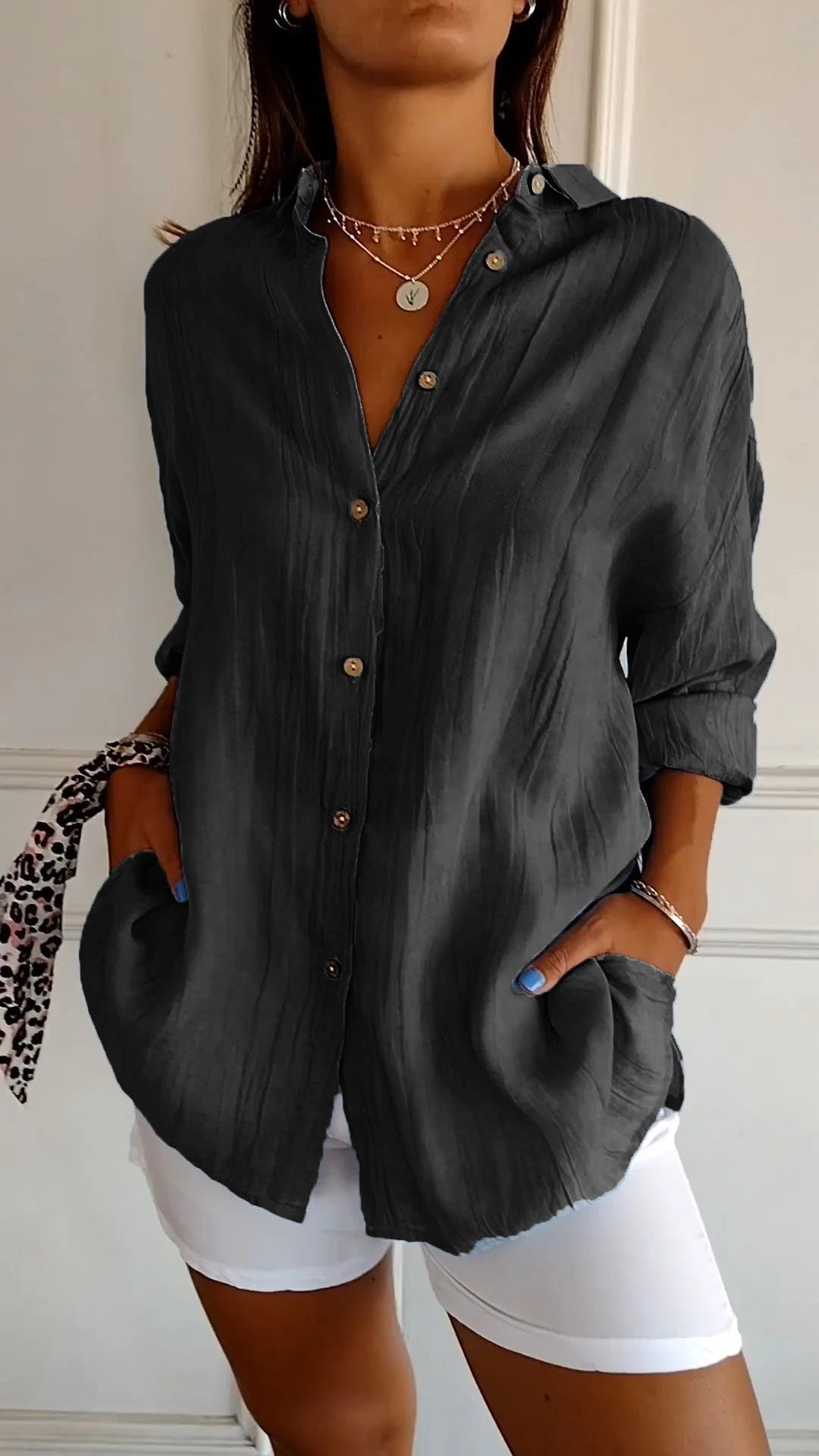Kristina - Leggera Camicia Donna Bottoni Estate