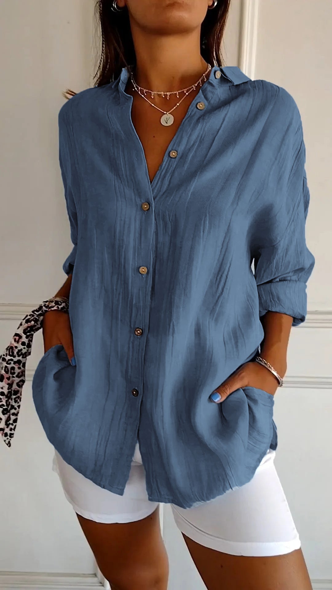 Kristina - Leggera Camicia Donna Bottoni Estate