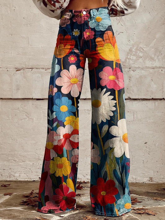 Amelie - Pantaloni Larghi con Stampa Floreale Viva