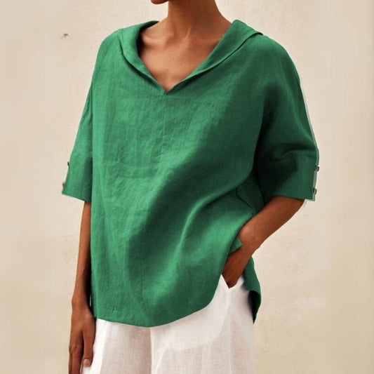 Mel - Camicia in Lino con Scollatura a V