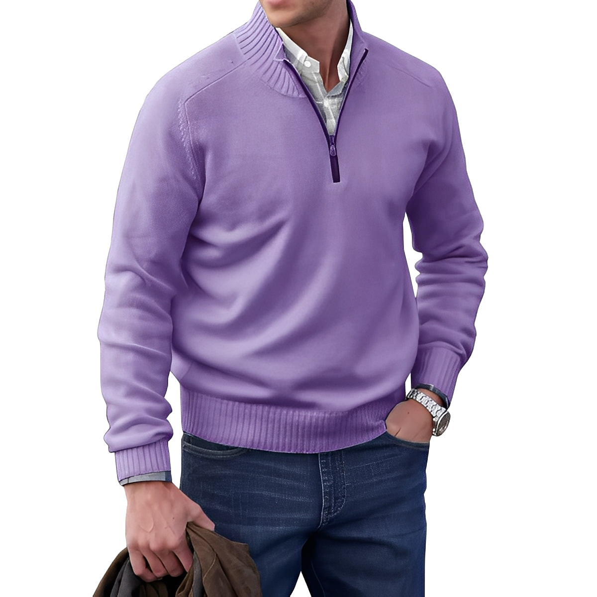 Jeremy - Maglione casual da uomo in cashmere con zip